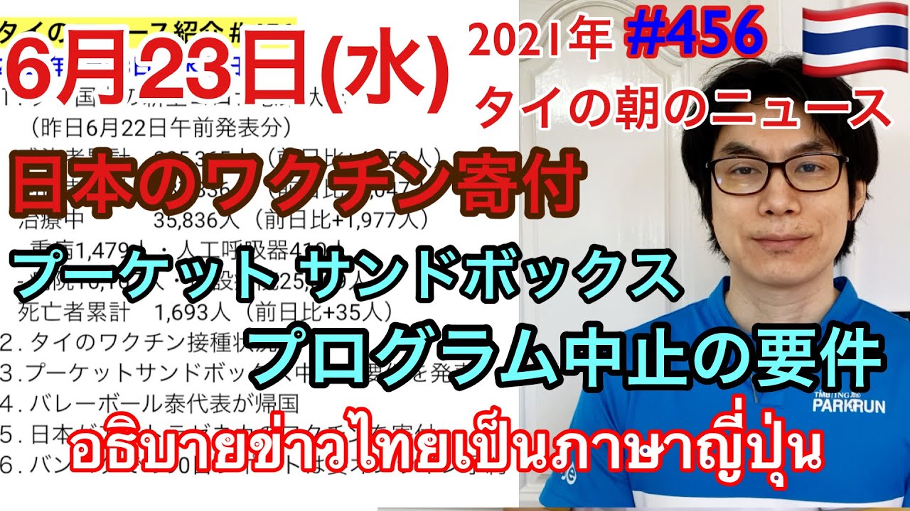 21年6月23日タイの朝のニュース紹介 日本がタイにワクチンを寄付 プーケットサンドボックス中止の要件を発表 女子バレーボールタイ代表チームが帰国 など Youtube