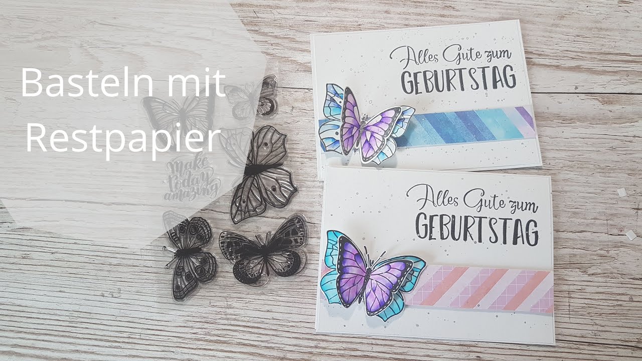 Karten basteln aus Restpapier - Basteln mit einem Action Stempelset ...
