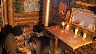 Living in an OffGrid Log Cabin in the Forest. Building a House. Installed a Stove in a Hut