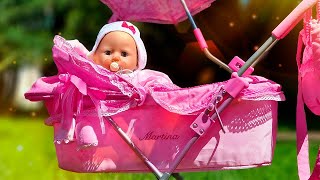 Baby Born doll &amp; Baby Alive doll go on a picnic. A double stroller for baby dolls. Family fun video.