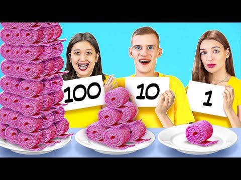 تحدي 100 طبقة من الطعام تناول طعام ضخم مقابل طعام ضئيل لمدة 24 ساعة