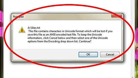 How to fix This file contains characters in Unicode format which will be lost-Notepad