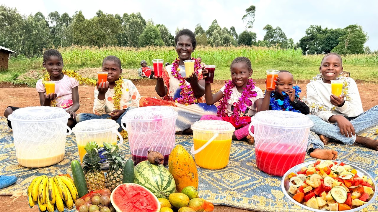 After Christmas Treat 🎄|African Village Mum Prepares Healthy Natural Fruit Juice for Village Kids 🍍🍉