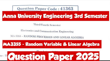 MA3355|Question Paper|Random Process and linear algebra|Question paper with answer key 2025|