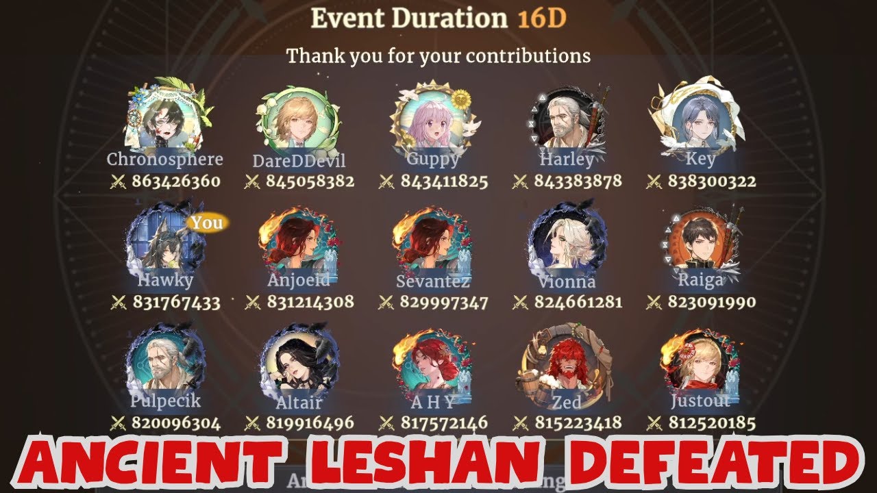ANCIENT LESHAN DEFEATED - CONGRATS TO ALL RANKERS [SWORD OF CONVALLARIA]