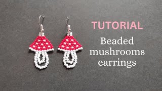 Diy how to make beaded mushroom earrings, easy seed bead earrings, beading tutorial