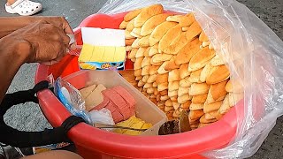 Pandesal Bread  with Reno, Egg , Ham, Mayo and Cheese - Filipino street food #foodie