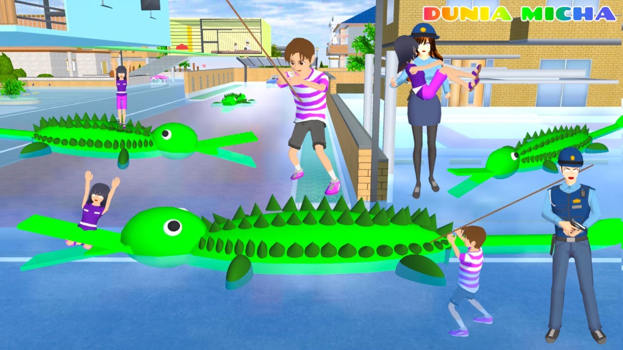 Yuta Kaget Banjir Besar Datang Mio Bercanda Ada Buaya 🐊 Ular 🐍 Mio Digigit Buaya | Sakura Simulator