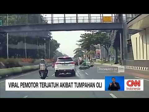 Ngeri! Viral Pemotor Terjatuh Akibat Tumpahan Oli