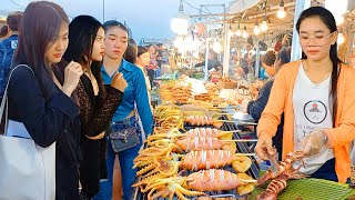 BEST Street Food in Cambodia Night Market! Grilled Seafood, Octopus, Squid, Beef Noodle Soup, & More