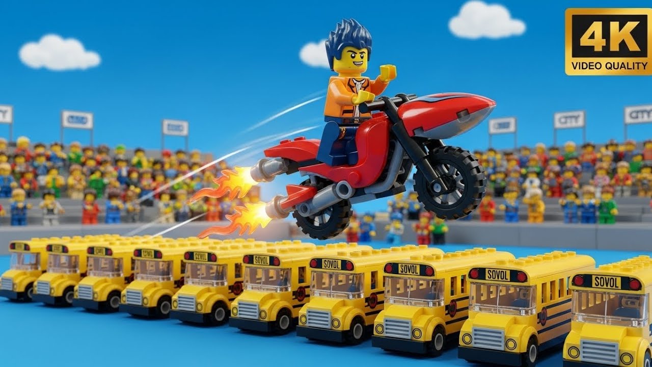 LEGO City Stuntz: Rocket Bike Jump Over 10 Buses! 🚀🚌