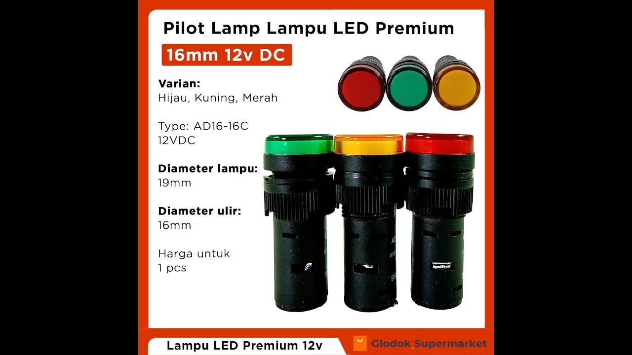 Pilot Lamp 16mm 12v DC Lampu LED AD16-16C Premium - YouTube