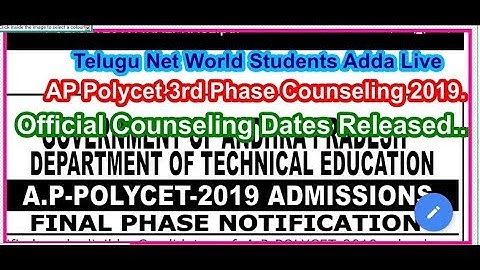 AP Polycet 2019 3rd Phase Final Counseling Dates Released Official Notification|Live|