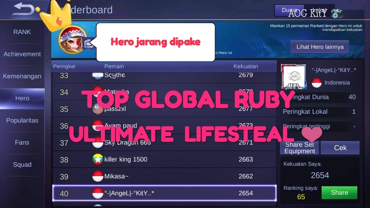Top Global Ruby 2018, Ultimate Lifesteal 👙 - YouTube
