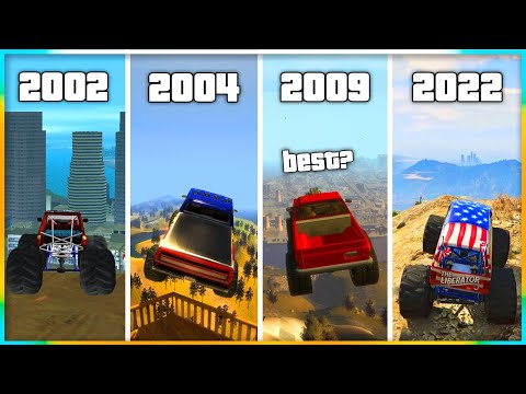 Jumping From The Highest Mountain In GTA Games With MONSTER TRUCKS 2002-2022