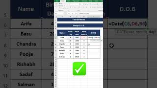 Combine D.O.B in Excel | Excel Tutorial | #shorts #youtubeshorts #trending
