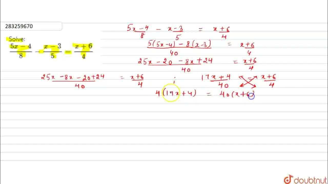 Solve 5x 4 8 x 3 5 x 6 4 class 7 linear equation in one