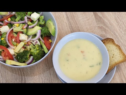 شوربة الشوفلور سلطة البروكلي و الافوكادو فطور صحي و بنين