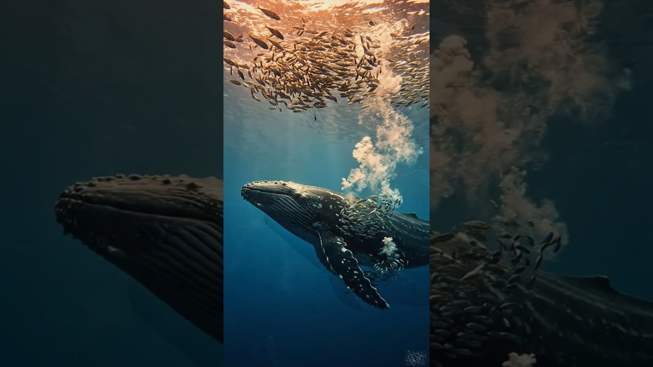 Gigantic Humpback Whale Beneath a Swarm of Millions of Sardines #deepsea #whaledocumentary