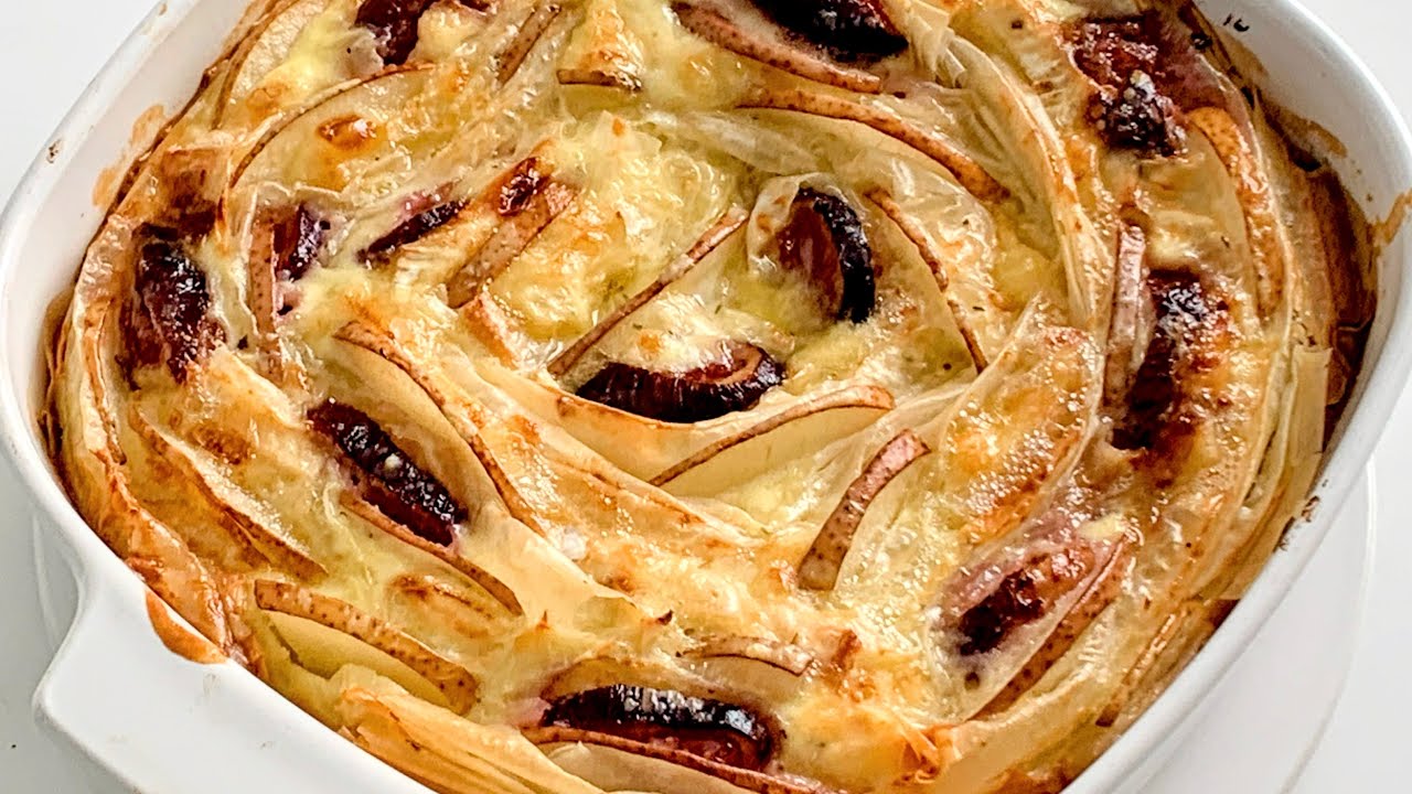 TARTA DE PERA,HIGOS Y CAMEMBERT CON MASA FILO