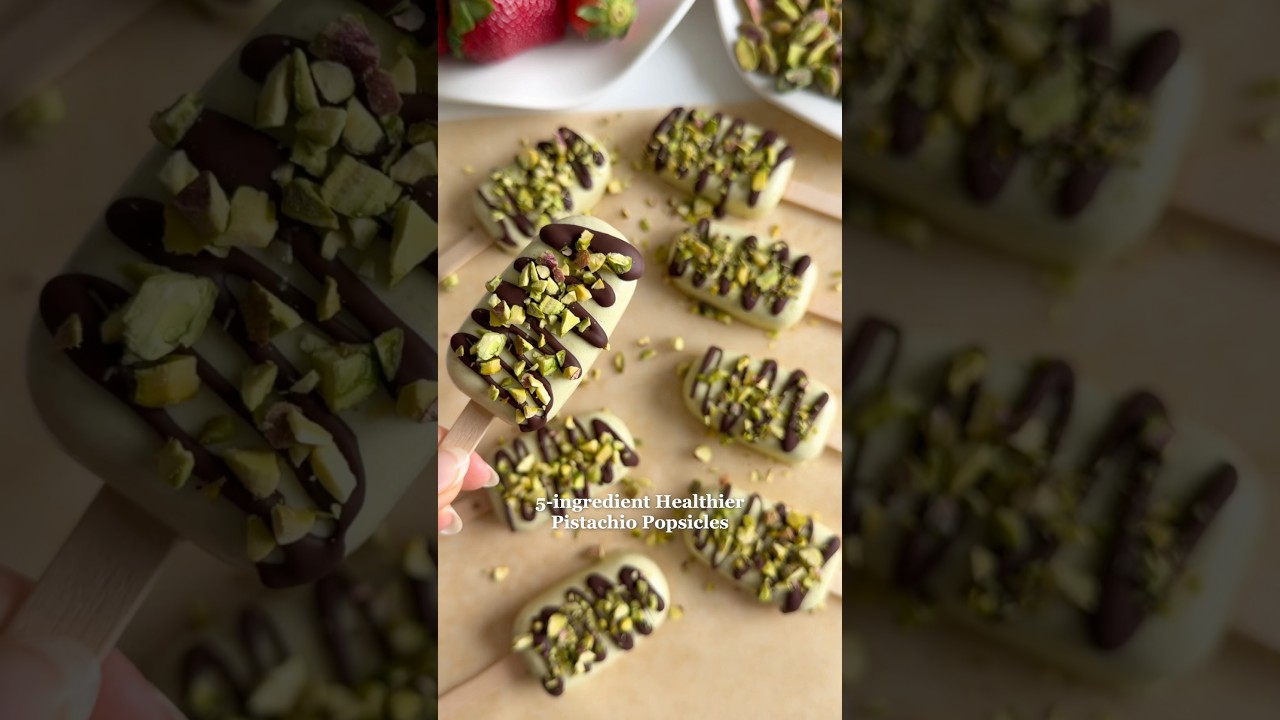 5-ingredient Healthier Pistachio Popsicles💚 #healthydessert #popsicles #summerdessert