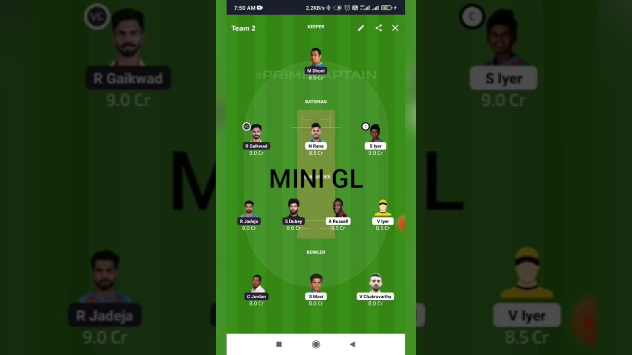 CSK VS KKR || TATA IPL2022 || SL TEAM || MINI GL TEAM || AVILUCIFERASE11 || GUARANTEE WINNING