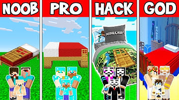 Minecraft FAMILY GIANT BED HOUSE BUILD CHALLENGE : NOOB vs PRO vs HACKER vs GOD in Minecraft