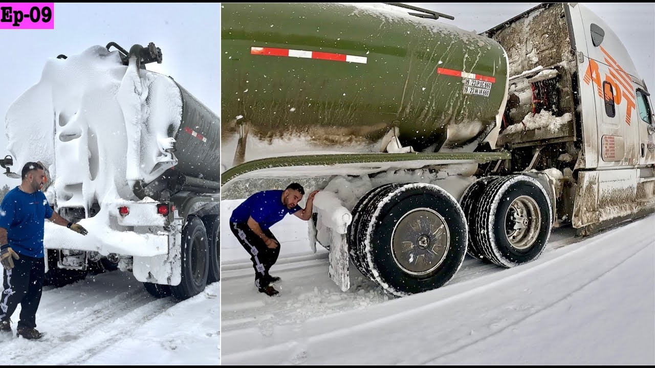 Hauling Army Diesel tanker in Blizzard Storm Yukon Territory |