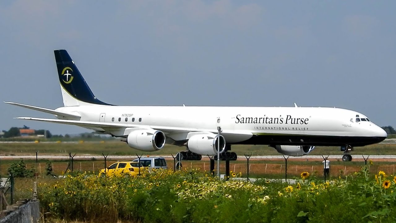 Samaritan's Purse Douglas DC-8 Close Up Taxi And Takeoff From Belgrade With ATC