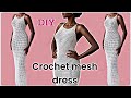 Crochet maxi mesh beach cover up halter dress