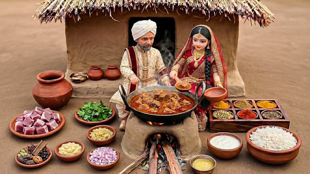 💍🍛 Miniature Doll Cooks Rogan Josh Lamb Curry & Masala Chai ASMR | Indian Village Tiny Kitchen Story