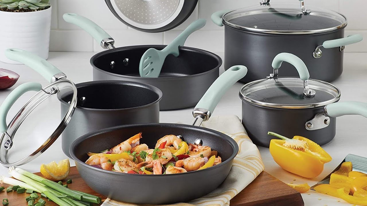 Rachael Ray 15 Piece Hard Enamel Aluminum Nonstick Cookware Set, Gray