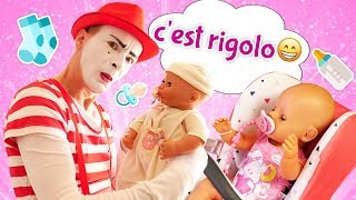 Rigolade pour enfants. Vidéo drôle avec le Clown - nounou. Jeu aux poupons
