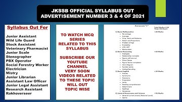 JKSSB syllabus out |Forest Guard / Stock &  Junior Assistant / VP/ Jr.Steno. etc. |Advt. 3&4 of 2021