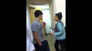 Kristin goes in boys locker room