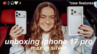 UNBOXING THE NEW IPHONE 17 PRO MAX & SET UP 2025 IN SILVER *new features iPhone 17 pro max*