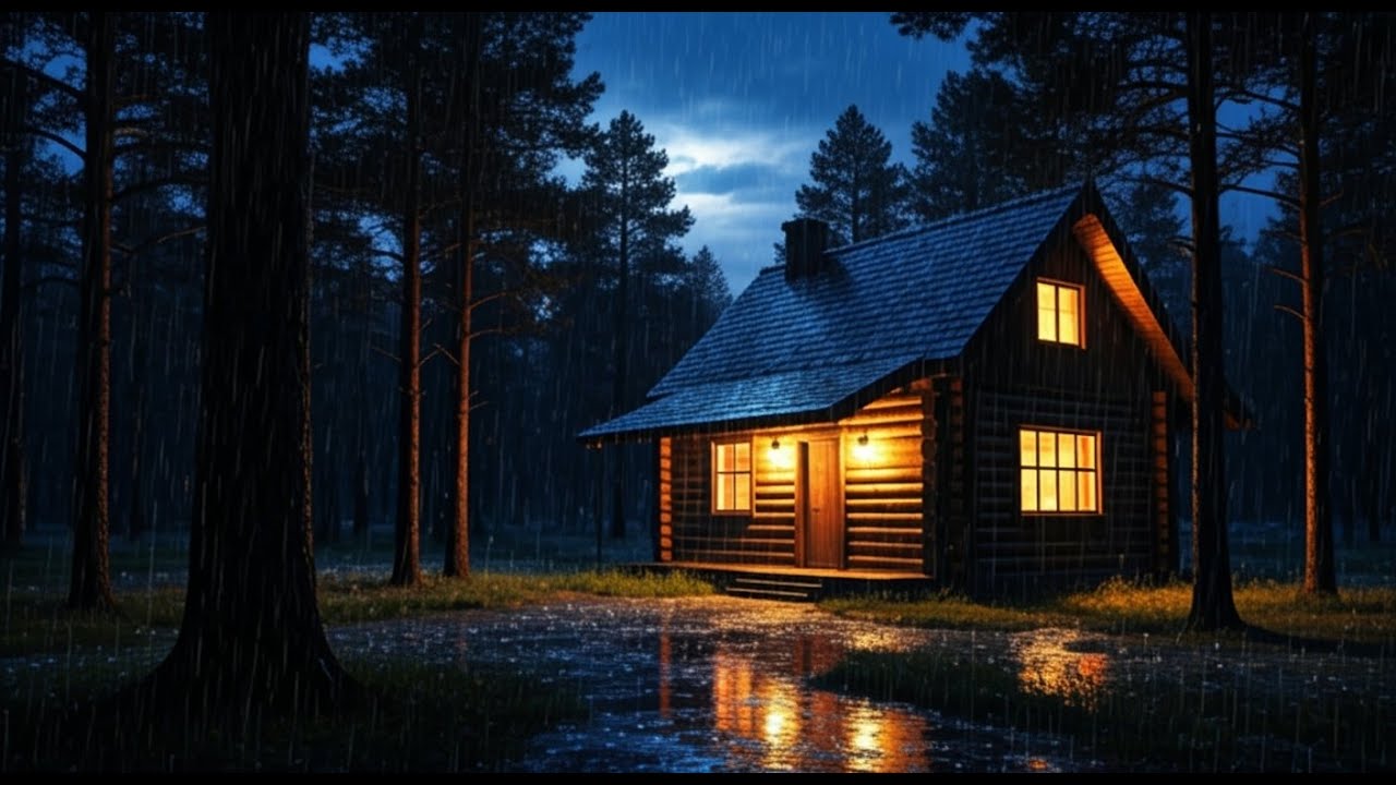 🌧️ Dark Rainy Night in a Cozy Cabin | Heavy Rain Forest Ambience for ...