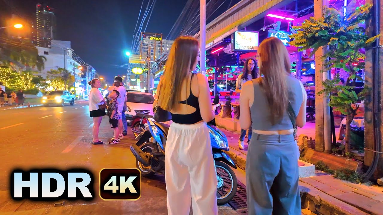 [ HDR 4K ]  Pattaya beach Massage Shops  North Sai Song Rd walk to SOI 6  -  Virtual Thailand