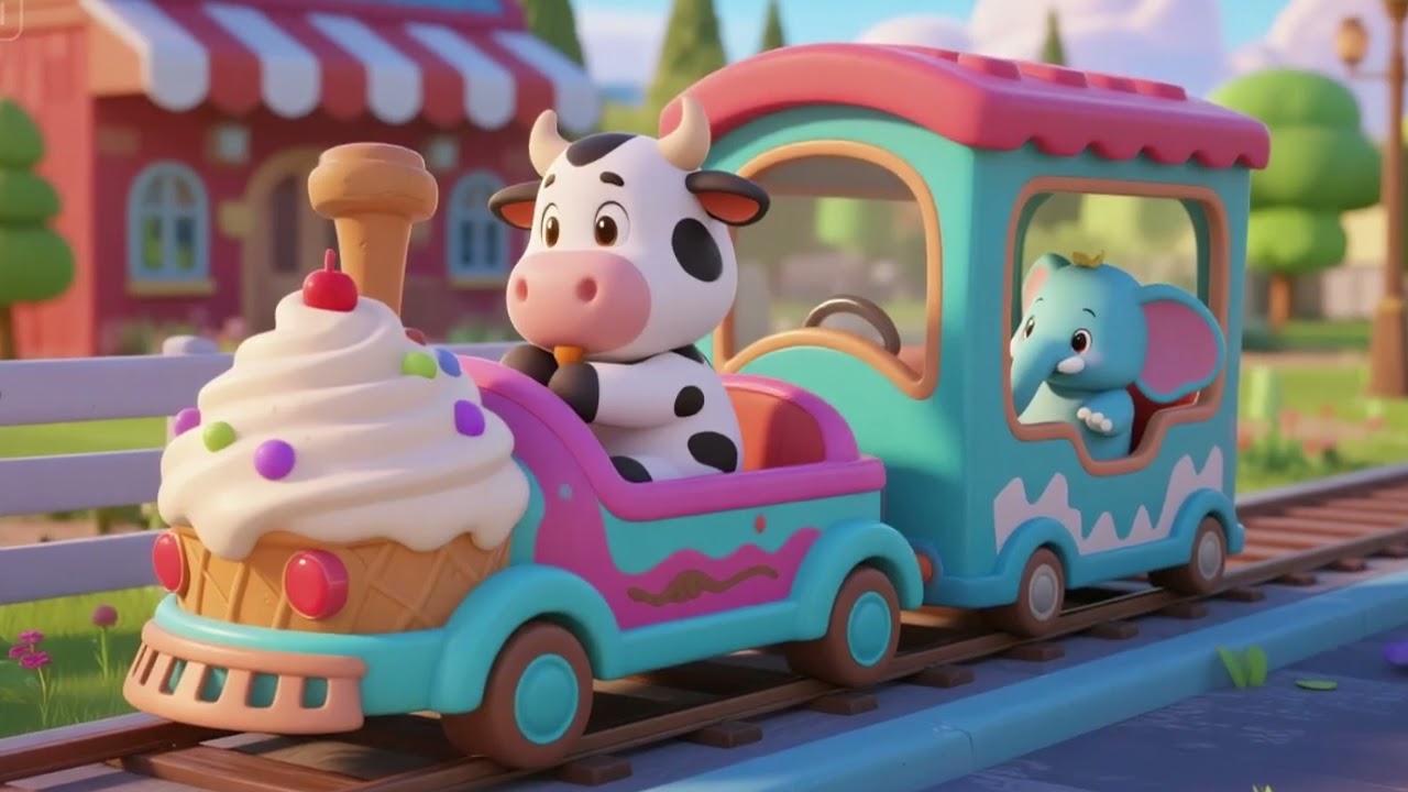"Moo Moo & Baby Elephant’s Ice Cream Train Ride! 🐄🐘🍦 Sweet Fun on the Tracks!"