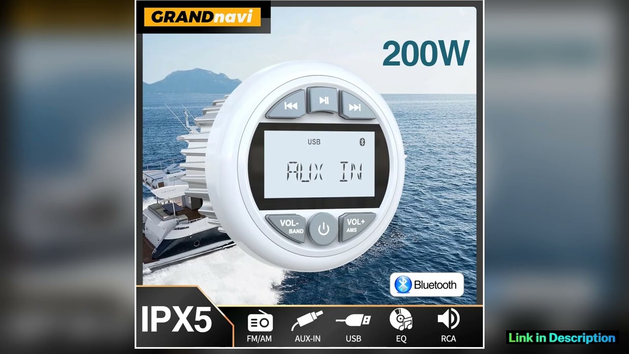 GRANDnavi White Marine Stereo Boat Radio Bluetooth IPX5 Waterproof FM AM Digital Media Audio Player