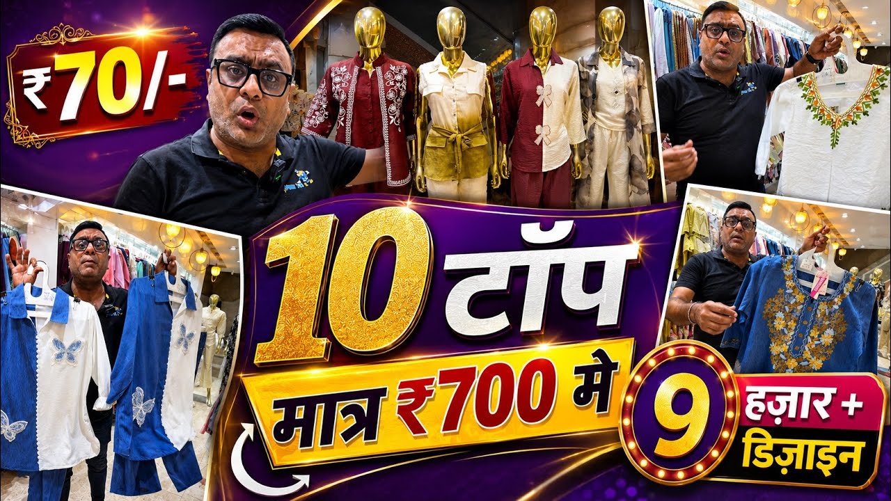 9 हज़ार+ डिज़ाइन, 10 टॉप मात्र 700 मे Girls & Women Tops, Cord Set Delhi Wholesale Market Gandhi Nagar