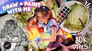 draw with me ✧ A NEW DTIYS AFTER AGES!🌿°˖✧ mixed media process, watercolors & final rendering