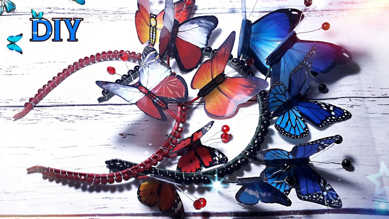 Ободок бабочками и с бусинами МК\DIY ribbon butterfly