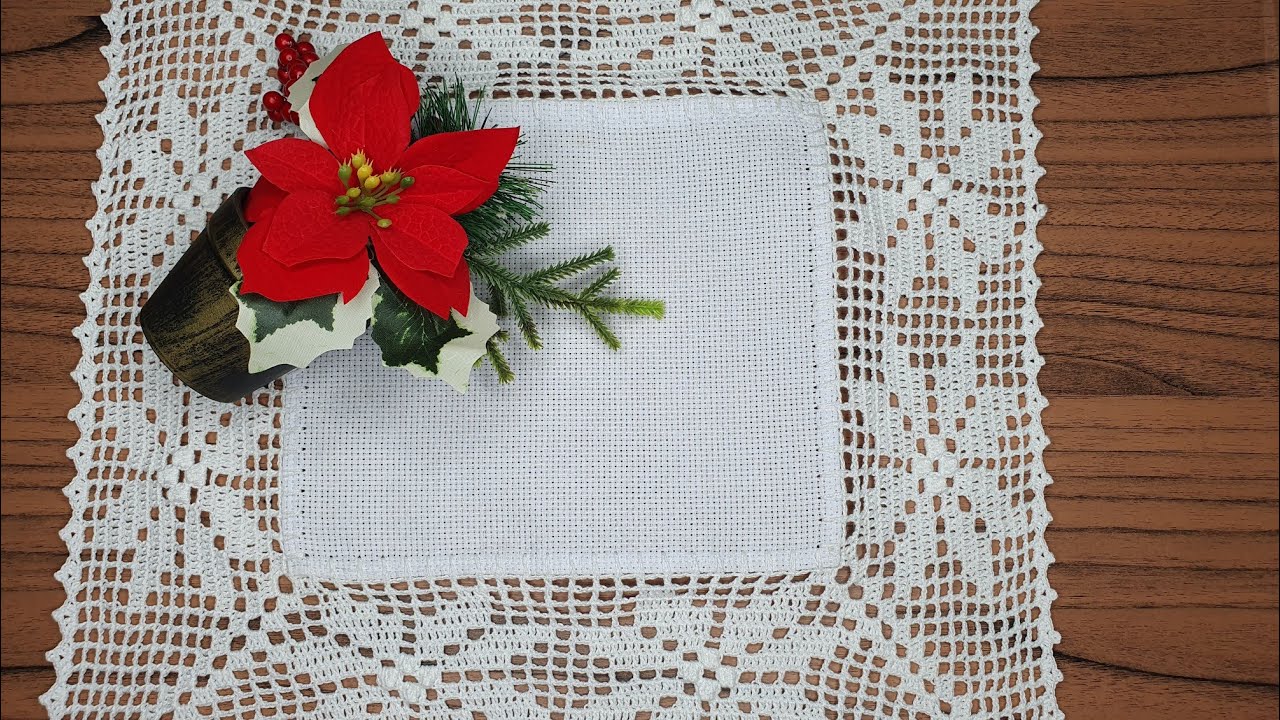PUNTILLA NAVIDEÑA para Manteles en Crochet Filet Flor de Noche Buena  # 128