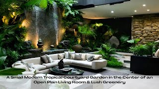 Small Modern Tropical Courtyard Garden in the Center of an Open Plan Living Room Lush Greenery