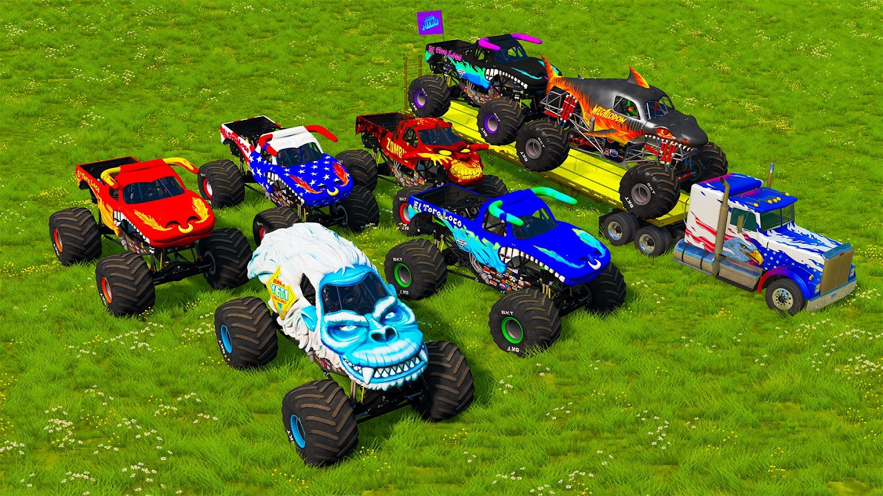 Monster Truck Water Transport with Flatbed Trailer - Potholes vs Monster Trucks | BeamNG Drive #172