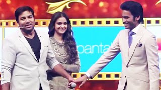 Mirchi Shiva Making Ultimate Fun With Dhanush And Keerthy Suresh At SIIMA