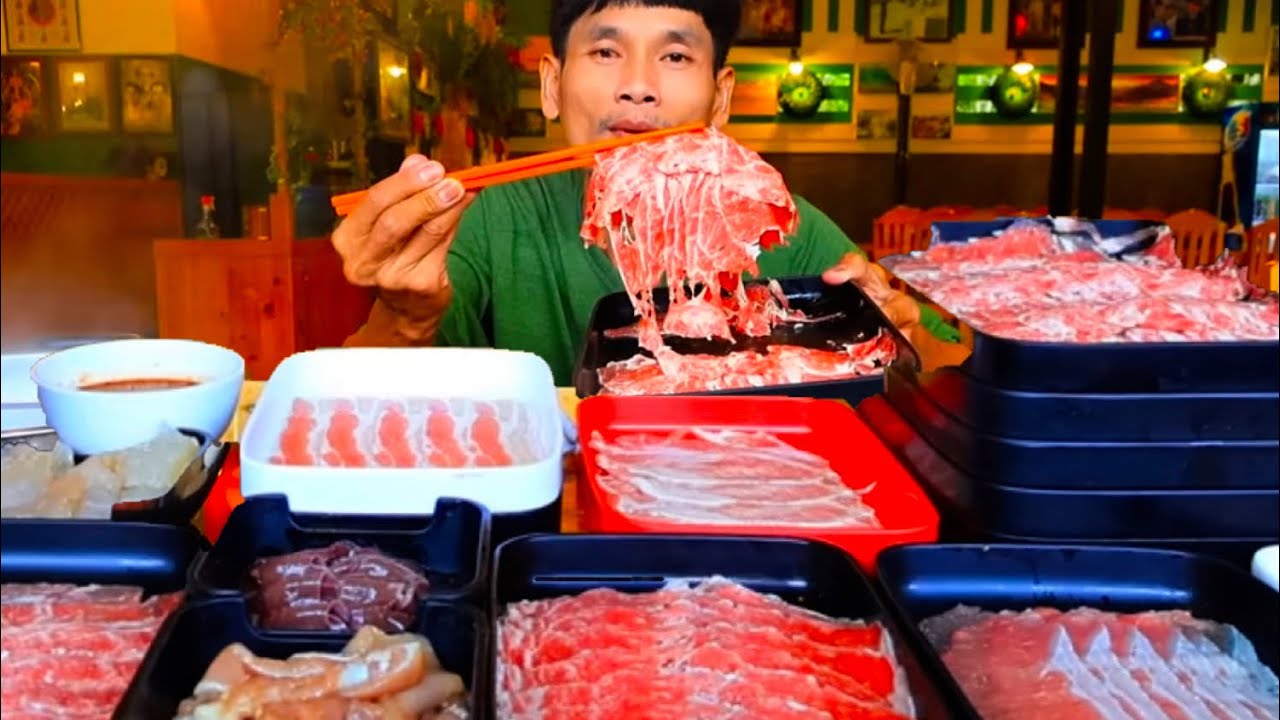 บุปเฟ่ต์ชาบูเนื้อสันคอสไตล์จิ้มแจ่วแซ่บคักอีหลีครับพี่น้องMUKBANG EATING SHOW/โก้อีสานพาแดก