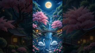 Two Swans Under the Full Moon | Peaceful Night Scene #trending screenshot 1