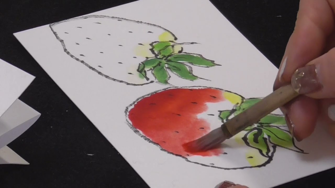 絵手紙入門　楽しく簡単に四季を描こう　イチゴとアスパラ　How to draw a picture